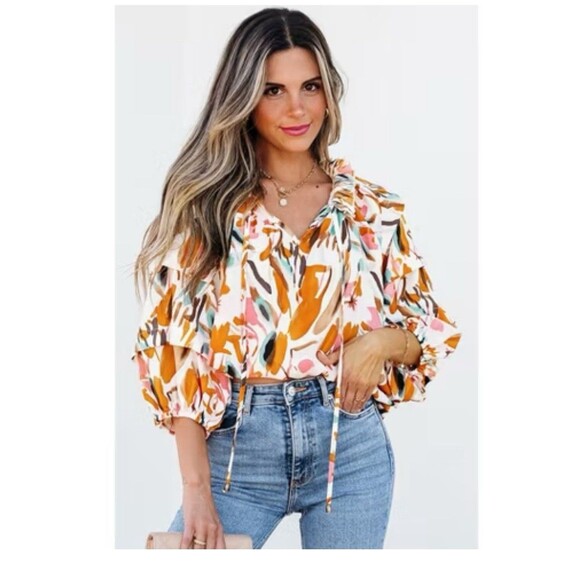 Amaryllis Tops - Amaryllis M L Multi Color Ruffled Blouse Flower